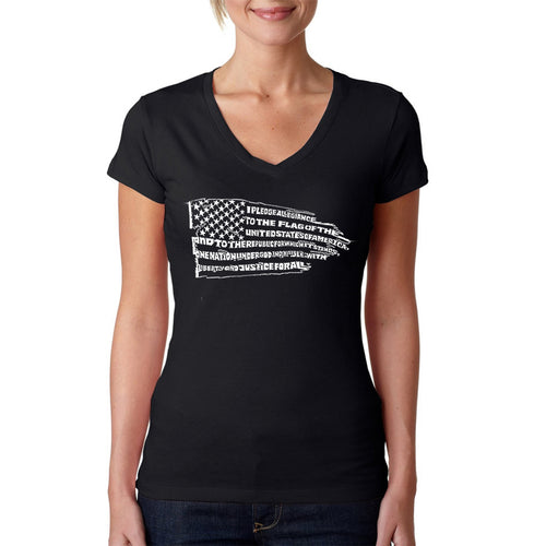 Pledge of Allegiance Flag - Women's Word Art V-Neck T-Shirt