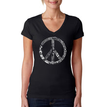 Load image into Gallery viewer, PEACE, LOVE, &amp; MUSIC - Women&#39;s Word Art V-Neck T-Shirt
