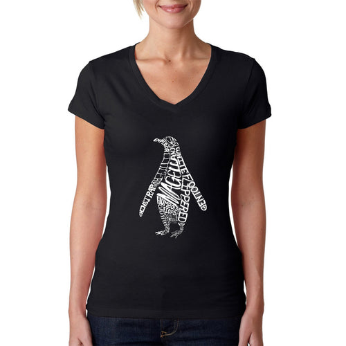 Penguin - Women's Word Art V-Neck T-Shirt