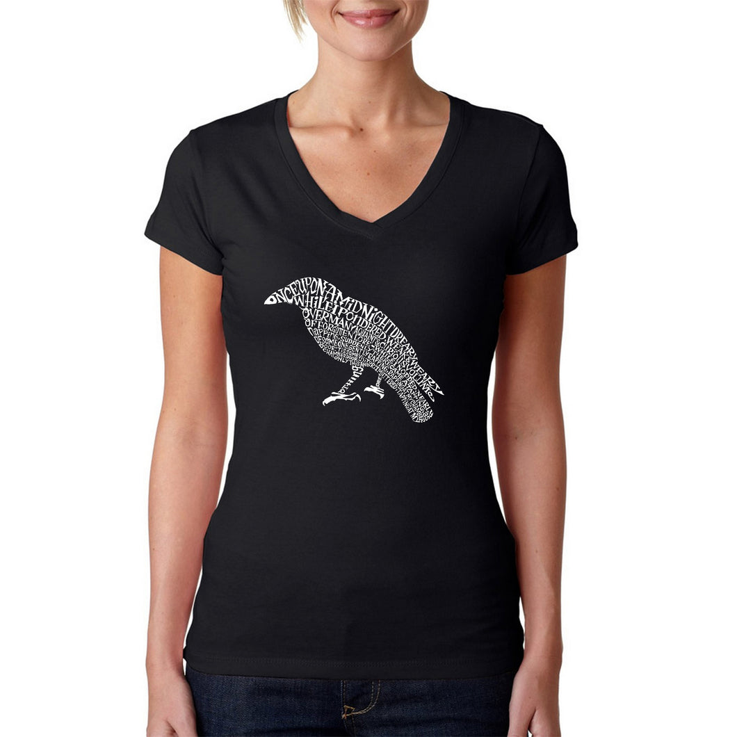 Edgar Allan Poe's The Raven - Women's Word Art V-Neck T-Shirt