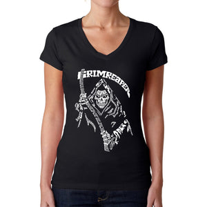Grim Reaper  - Women's Word Art V-Neck T-Shirt