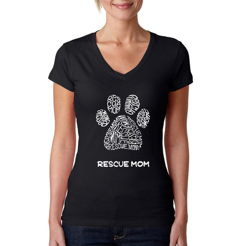 Rescue Mom - Women's Word Art V-Neck T-Shirt
