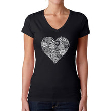 Load image into Gallery viewer, Heart Flowers  - Women&#39;s Word Art V-Neck T-Shirt
