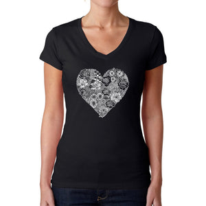 Heart Flowers  - Women's Word Art V-Neck T-Shirt