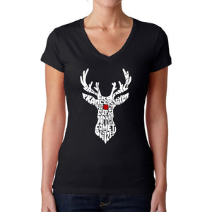 Santa's Reindeer  - Women's Word Art V-Neck T-Shirt