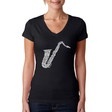 Load image into Gallery viewer, Sax - Women&#39;s Word Art V-Neck T-Shirt