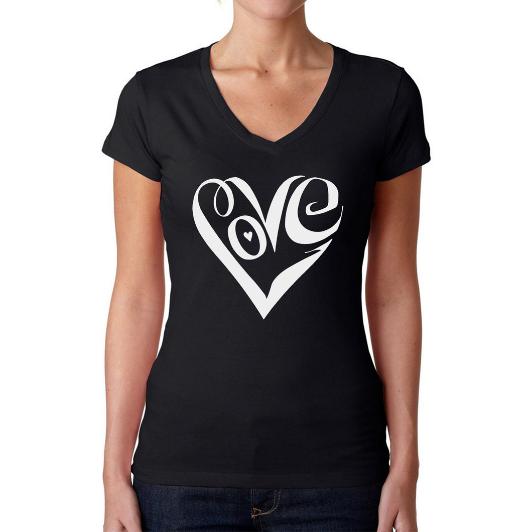 Script Love Heart  - Women's Word Art V-Neck T-Shirt