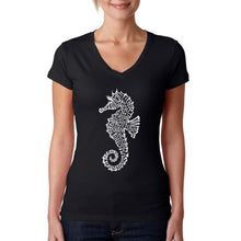 Load image into Gallery viewer, Types of Seahorse - Women&#39;s Word Art V-Neck T-Shirt