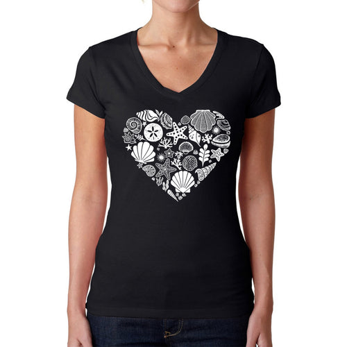 Sea Shells - Women's Word Art V-Neck T-Shirt