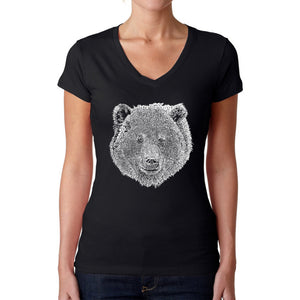 Bear Face  - Women's Word Art V-Neck T-Shirt