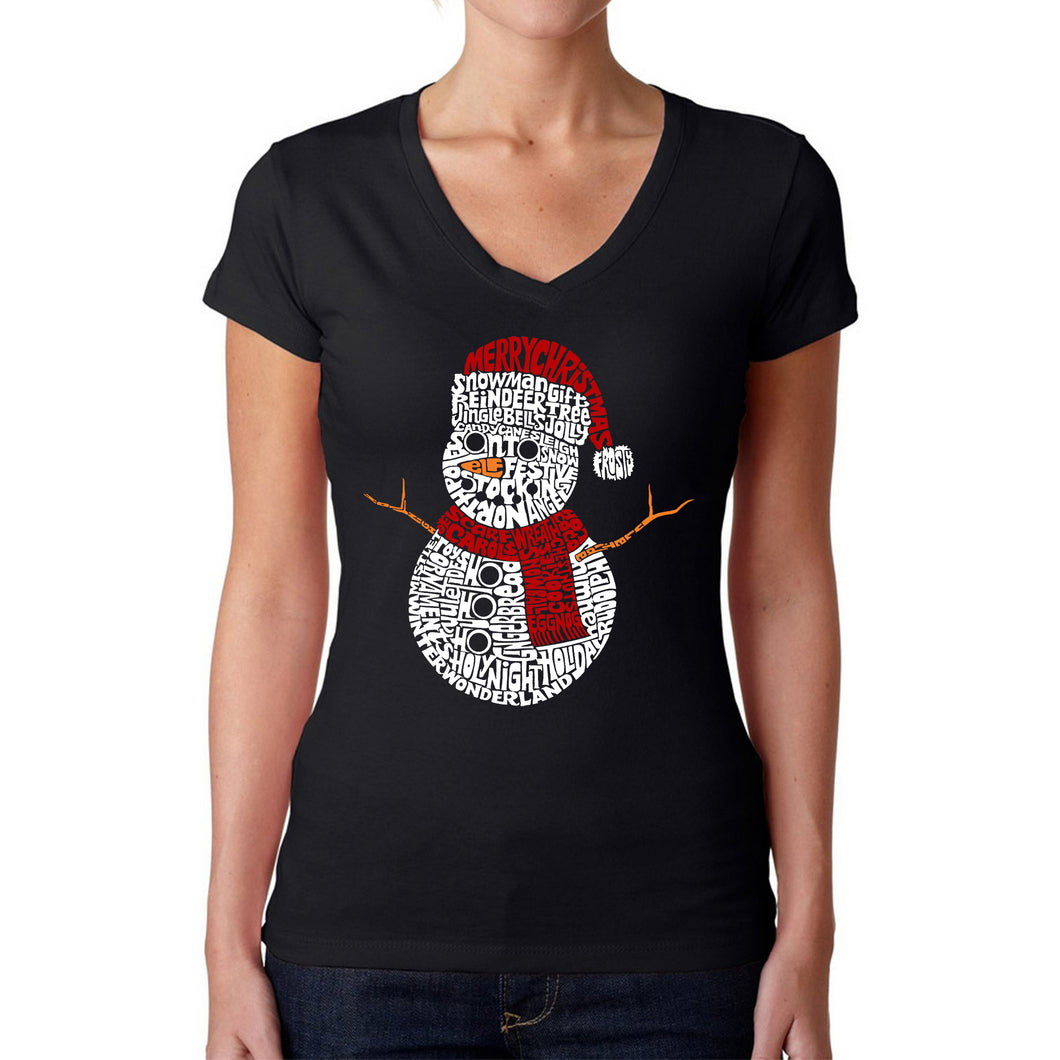 Christmas Snowman - Women's Word Art V-Neck T-Shirt