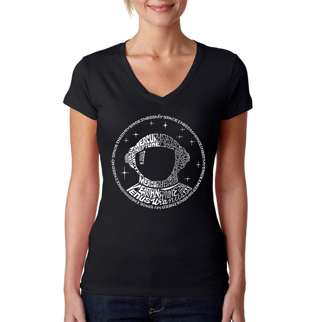 I Need My Space Astronaut - Women's Word Art V-Neck T-Shirt