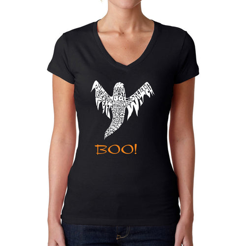 Halloween Ghost - Women's Word Art V-Neck T-Shirt