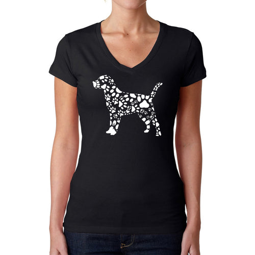 Dog Paw Prints  - Women's Word Art V-Neck T-Shirt