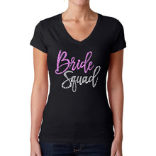 Load image into Gallery viewer, Women&#39;s Word Art V-Neck T-Shirt - Bride Squad