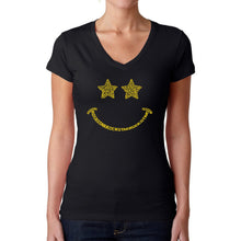 Load image into Gallery viewer, Rockstar Smiley  - Women&#39;s Word Art V-Neck T-Shirt