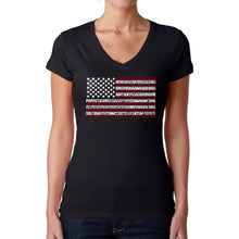Load image into Gallery viewer, 50 States USA Flag  - Women&#39;s Word Art V-Neck T-Shirt