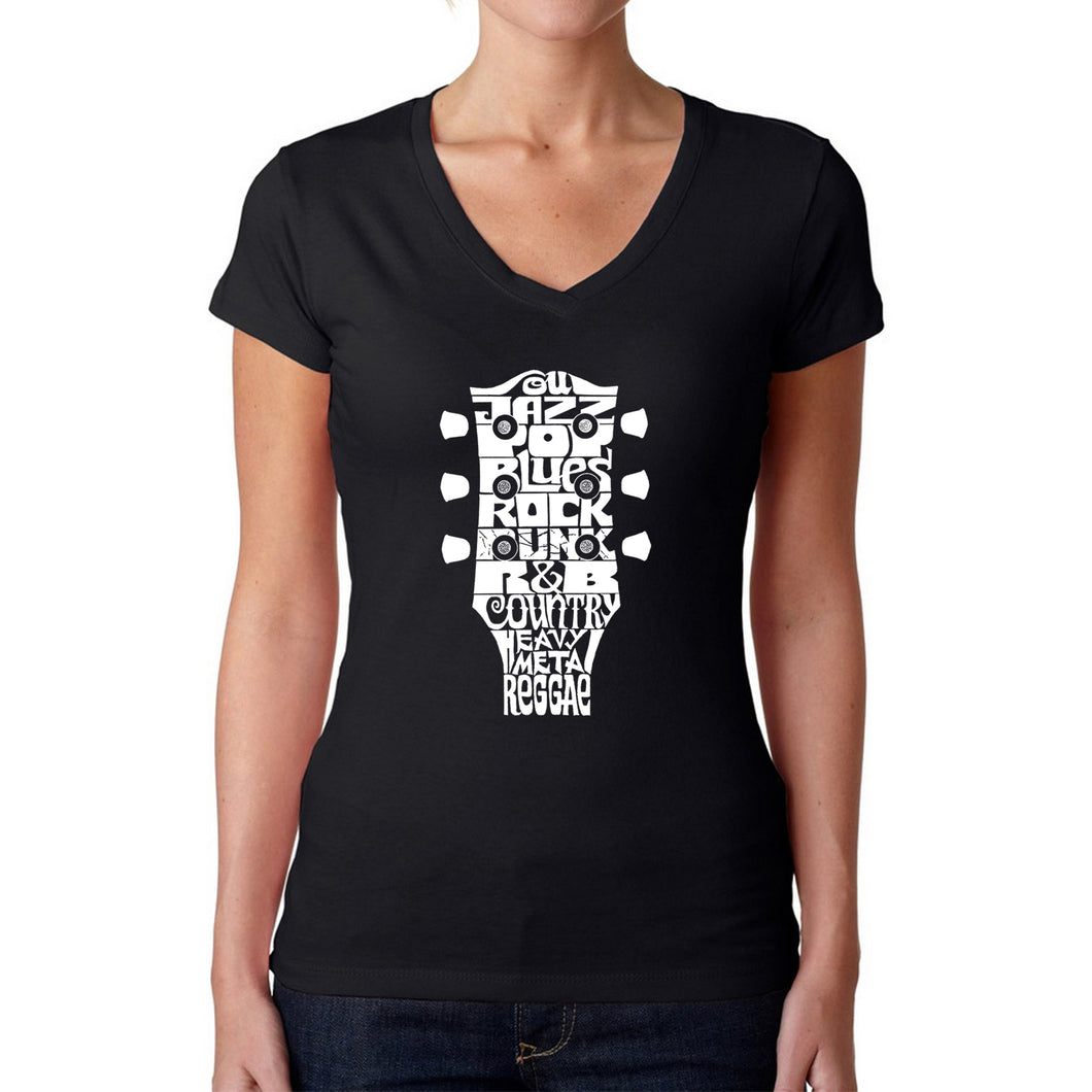 Guitar Head Music Genres  - Women's Word Art V-Neck T-Shirt