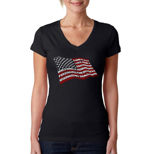 American Wars Tribute Flag - Women's Word Art V-Neck T-Shirt