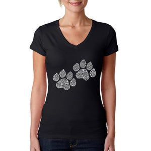 Woof Paw Prints - Women's Word Art V-Neck T-Shirt