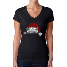 Load image into Gallery viewer, Christmas Peeking Cat - Women&#39;s Word Art V-Neck T-Shirt