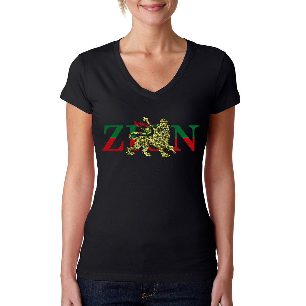 Zion One Love - Women's Word Art V-Neck T-Shirt