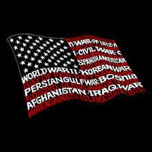 Load image into Gallery viewer, LA Pop Art Women&#39;s Dolman Cut Word Art Shirt - American Wars Tribute Flag