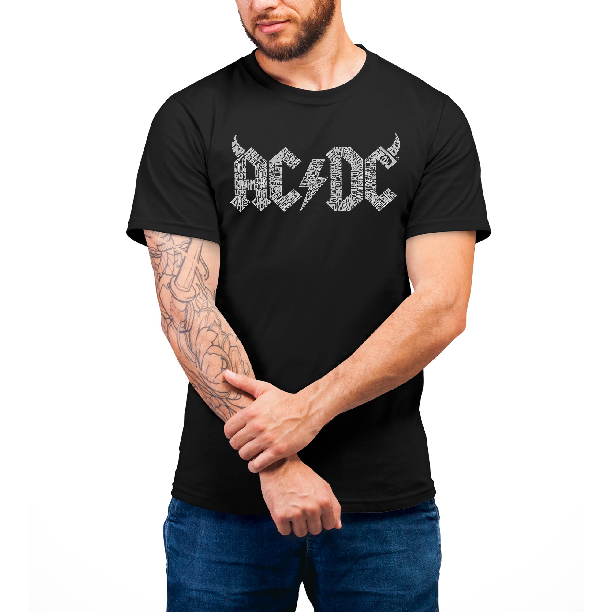 LA Pop Art Men s Word Art T shirt ACDC Song Titles