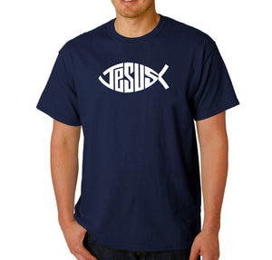 Christian Jesus Name Fish Symbol - Men's Word Art T-Shirt