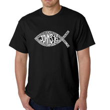 Load image into Gallery viewer, John 3:16 Fish Symbol - Men&#39;s Word Art T-Shirt