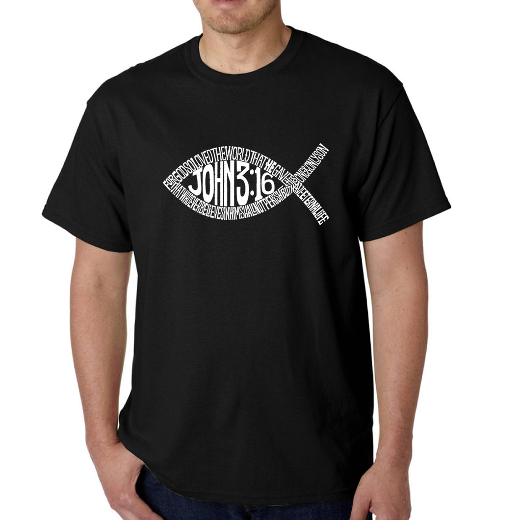 John 3:16 Fish Symbol - Men's Word Art T-Shirt