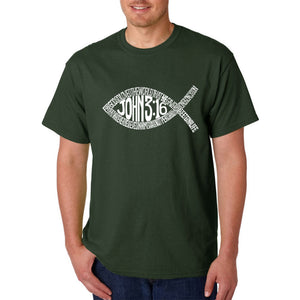 John 3:16 Fish Symbol - Men's Word Art T-Shirt