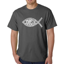 Load image into Gallery viewer, John 3:16 Fish Symbol - Men&#39;s Word Art T-Shirt