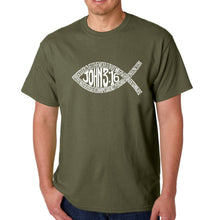 Load image into Gallery viewer, John 3:16 Fish Symbol - Men&#39;s Word Art T-Shirt