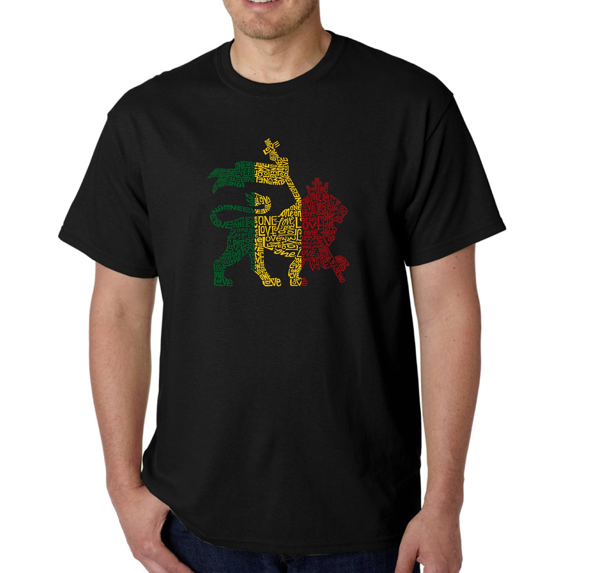 One Love Rasta Lion - Men's Word Art T-Shirt – LA Pop Art