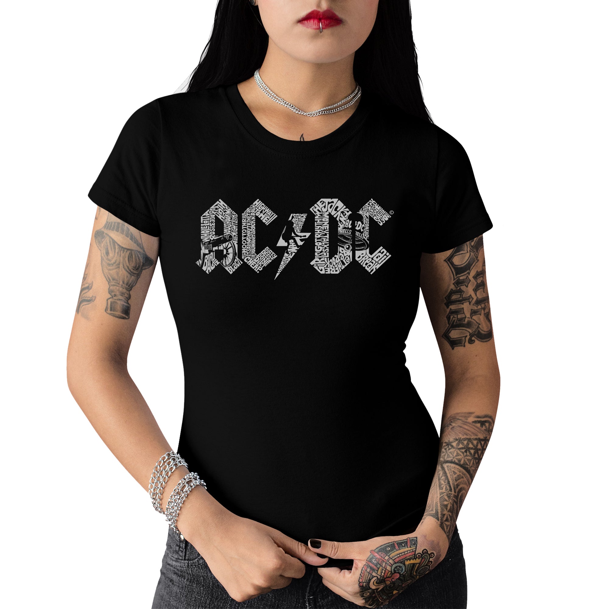 La Pop Art Black Women's Raglan Baseball Word Art Graphic T-Shirt - Acdc