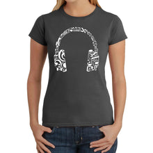 Load image into Gallery viewer, Music Note Headphones - Women&#39;s Word Art T-Shirt