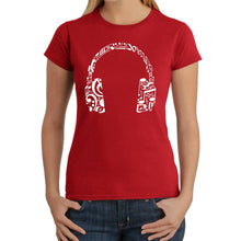 Load image into Gallery viewer, Music Note Headphones - Women&#39;s Word Art T-Shirt