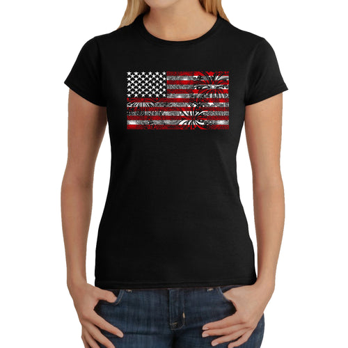 Women's Word Art T-Shirt - Fireworks American Flag
