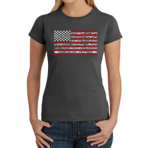 Women's Word Art T-Shirt - Fireworks American Flag