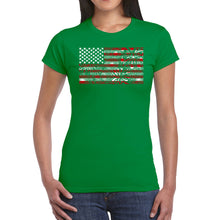 Load image into Gallery viewer, Women&#39;s Word Art T-Shirt - Fireworks American Flag