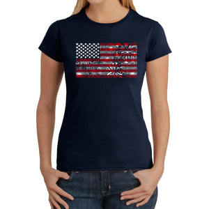 Women's Word Art T-Shirt - Fireworks American Flag