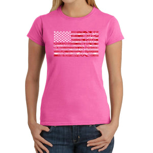 Women's Word Art T-Shirt - Fireworks American Flag