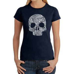 Flower Skull  - Women's Word Art T-Shirt