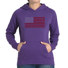 Load image into Gallery viewer, USA Flag  - Women&#39;s Word Art Hooded Sweatshirt