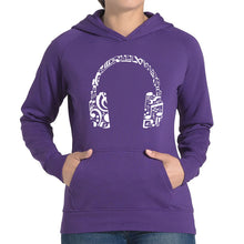 Load image into Gallery viewer, Music Note Headphones - Women&#39;s Word Art Hooded Sweatshirt