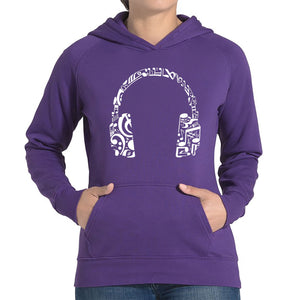 Music Note Headphones - Women's Word Art Hooded Sweatshirt