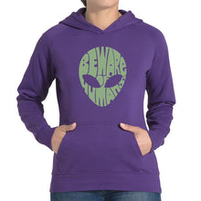 Load image into Gallery viewer, Beware of Humans  - Women&#39;s Word Art Hooded Sweatshirt