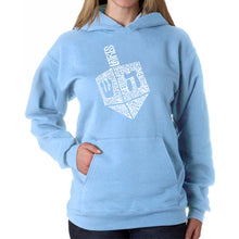 Load image into Gallery viewer, Hanukkah Dreidel - Women&#39;s Word Art Hooded Sweatshirt