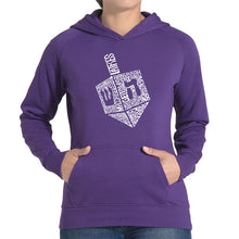 Load image into Gallery viewer, Hanukkah Dreidel - Women&#39;s Word Art Hooded Sweatshirt